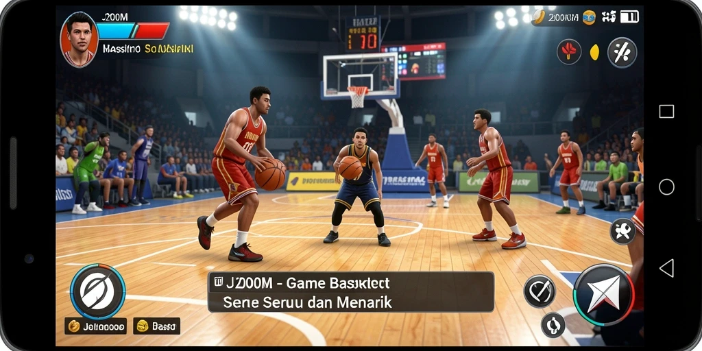 Antarmuka J200M dengan aksi seru dalam permainan basket.